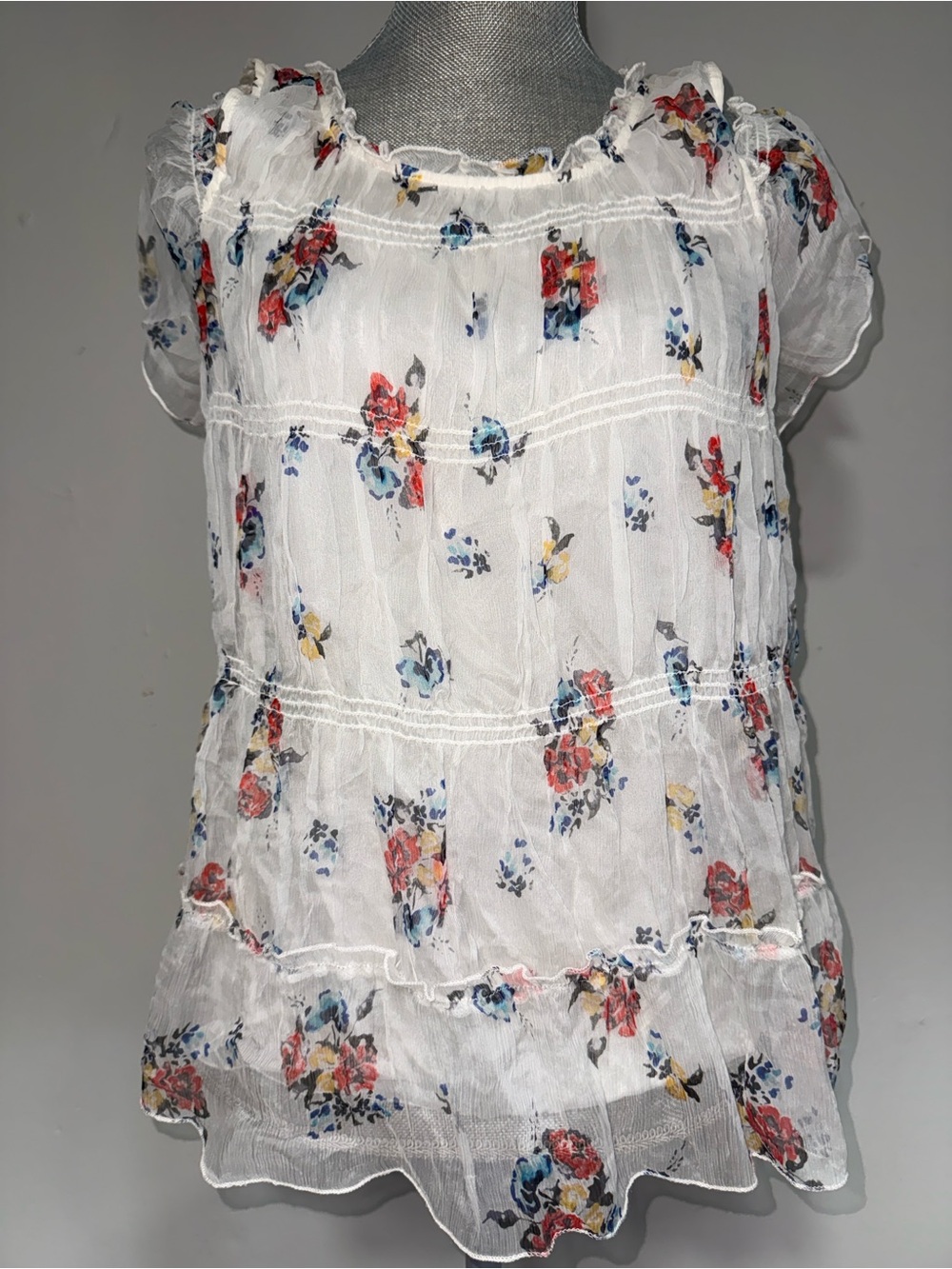4 Love And Liberty Johnny Was White Floral Gauze Peasant Blouse